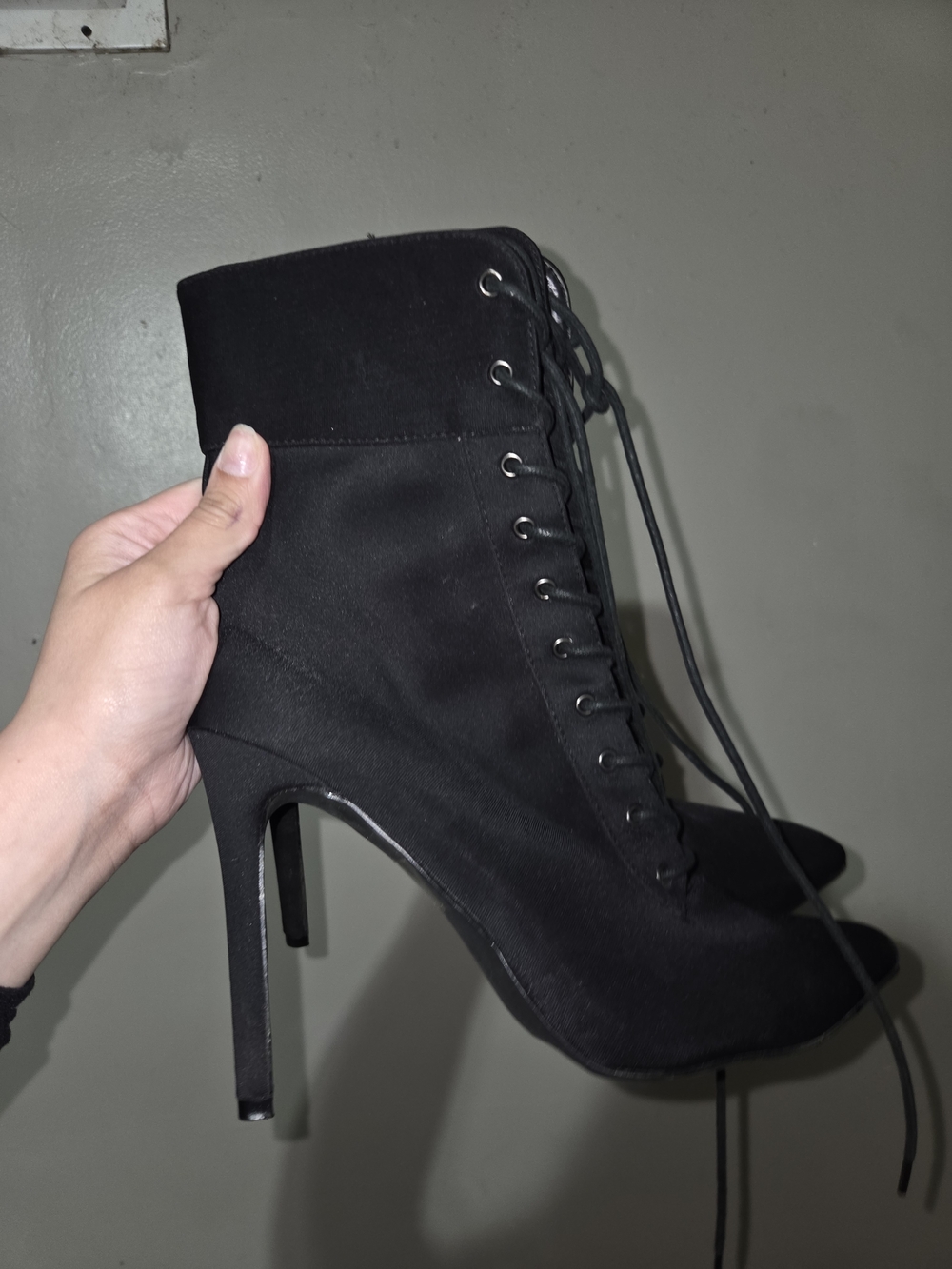 Black Lace-Up Stiletto Ankle Boots - Picture 4 of 4